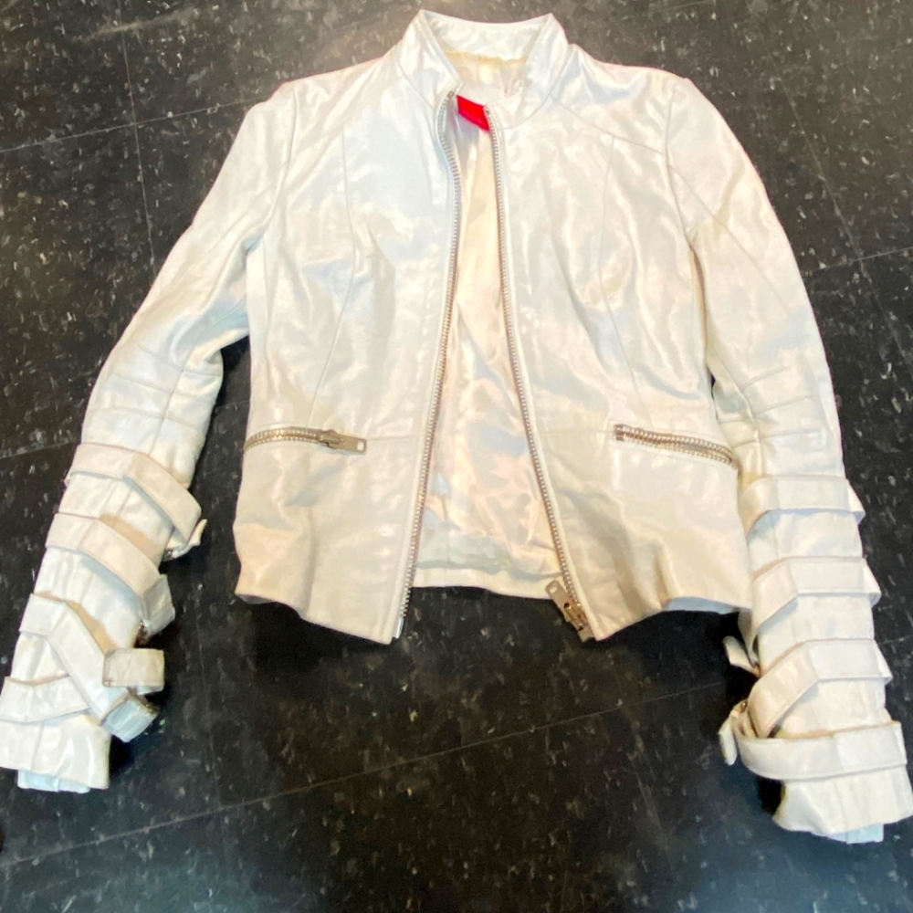 Mackage real Leather Jacket Size Small Belts White